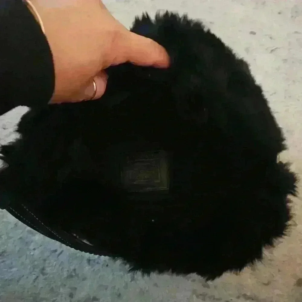 Coach Vintage Y2K Black Quilted Signature Rabbit Fur Trimmed Shoulder Bag - Picture 10 of 13